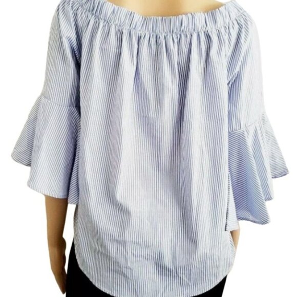 Kontrol Contemporary Blue & White Stripe Off-Shoulder 3/4 Sleeve Blouse Medium - Picture 2 of 13